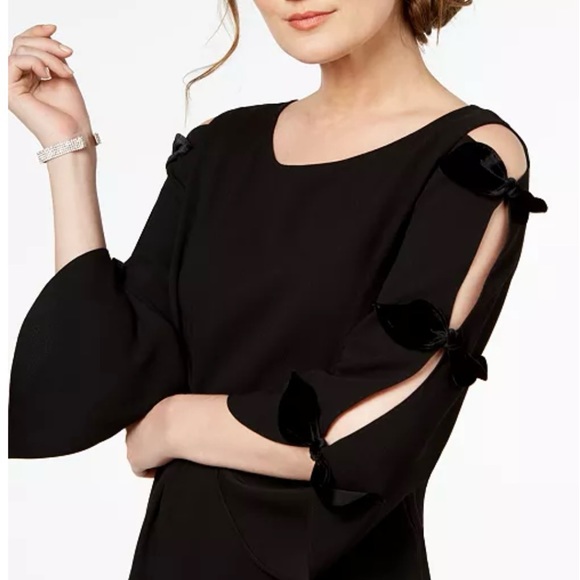 Worn Once, Women's|Black Dress|Bow Tie Cut Outs On Arms | Polyester | Size 6 - Picture 4 of 5